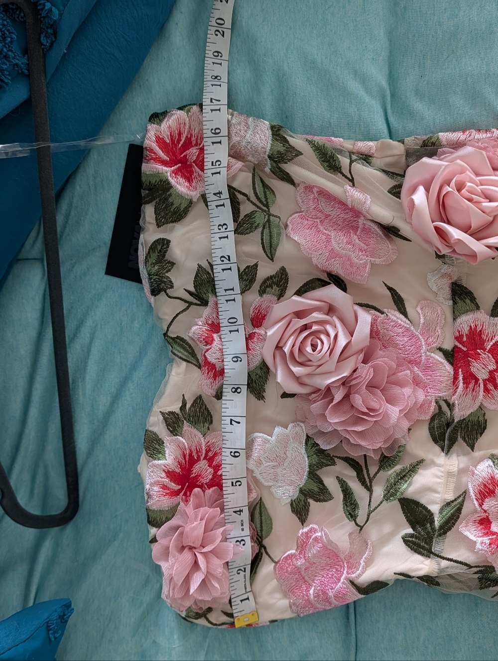 Fashion Nova Cream Strapless Floral Embroidered Midi Dress with Pink Accents - Picture 6 of 6